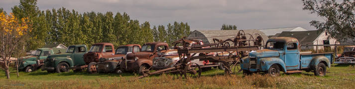 A row of old trucks in North Dakota