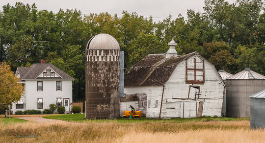 A leaning barn in North Dakota