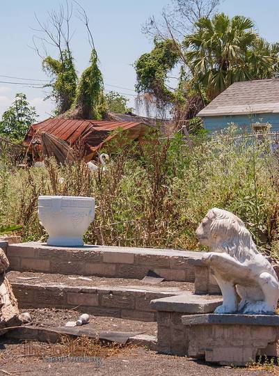 The lion watches over where once there was a house