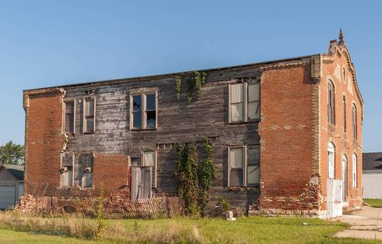 the side view of the brick building